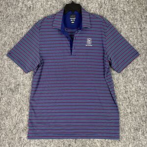 Greg Norman Mens L Blue Short Sleeve Striped ML75 TPC San Antonio Golf Resort